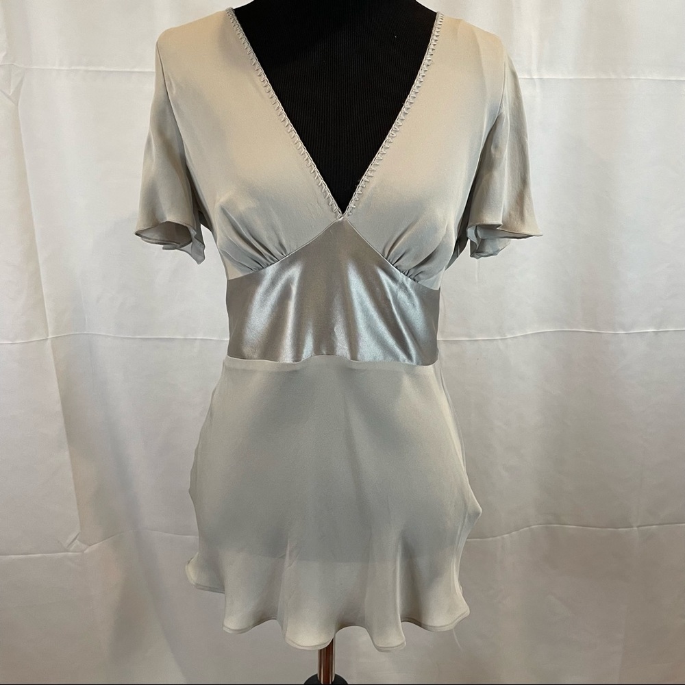 100% silk gray feminine blouse